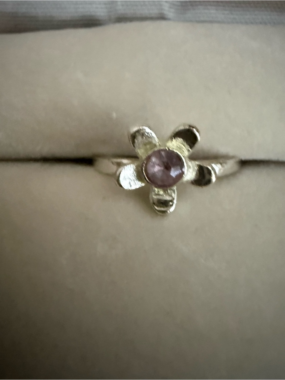 Delicate Flower Ring with Pink Stone - Women Jewelry